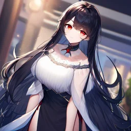 Clear focus, high resolution, black long fluffy hair, red eyes, wearing a detailed outfit