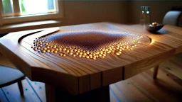 wooden table with invisible tabletop that is made of nano partcles