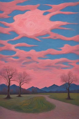 Hallucinating an apricot-pink evening sky; Van Gogh; neo-surrealism; impasto