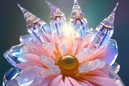 one big crystal subtle flower in a galactic ambiance, transparent petals, delicate colors, in the foreground, with a very little beautiful fairy, full of details, smooth, bright sunshine，soft light atmosphere, light effect，vaporwave colorful, concept art, smooth, extremely sharp detail, finely tuned detail, ultra high definition, 8 k, unreal engine 5, ultra sharp focus