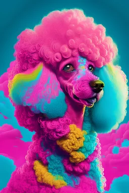 pink poodle in percy jackson style , fun colorfull, psychedelic