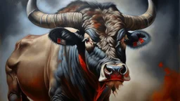 dangerous bull oil painting