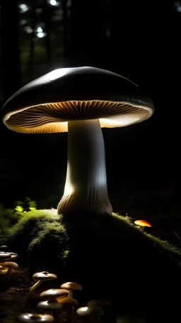 Big mushrooms that give light at night and people can sit under them