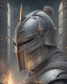 Dark souls Knight, expression serious, aura, portrait, background Dark souls like ruins, comic style, helmet,