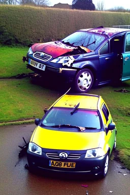 Noddy crashes his car and ends up in a mangled, bloody mess