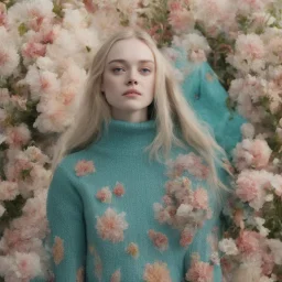 Elle fanning and dakota fanning as flowers, turquoise, turtleneck sweater