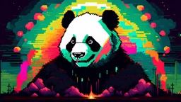 Panda ,dark art,,nuclear war , colorful,powerful, new age masterpice, pixelart, 2d