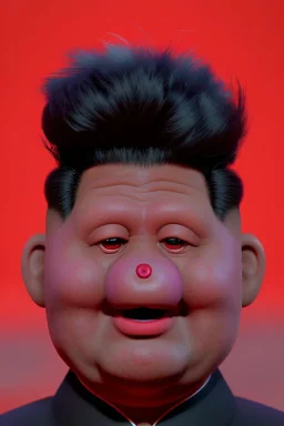 Waist up muppet Portrait, Kim Jong-un muppet doll, black suit, photo studio, red background, unreal engine 5, concept art, art station, god lights, ray tracing, RTX, lumen lighting, ultra detail, volumetric lighting, 3d.