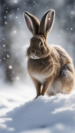 hare in the snow, book illustration by pen and charcoal, signed, bokeh like f/0.8, tilt-shift lens 8k, high detail, smooth render, down-light, unreal engine, prize winning