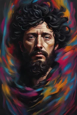 portrait of Marcus Aurelius, 4k quality, surreal, vivid, dark black hair, abstract art,