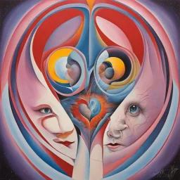 Fourth dimensional asymmetric numerologist discovers the secret heart of the universe, maximal neo surrealism, by Gerald Scarfe, liquid matte oil paint, splash art.