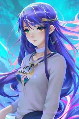 Modern stunning pfp of anime girl of pisces zodiac sign. Background must contain pisces sign