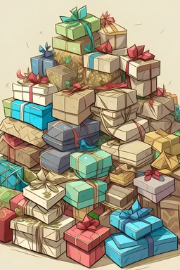 Pile of beautifully wrapped gifts. Each present can be a blank canvas for imaginative coloring