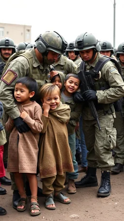 Army solders arresting young children, the children are crying and affirmed