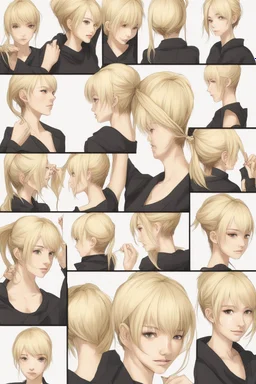 blond "Choppy Pixie" Ponytail, (Japanese:caucasian:american)