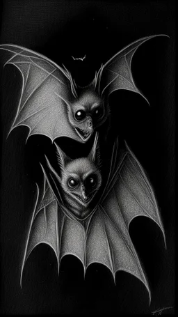 pencil drawing of bat, Spooky, scary, halloween, black paper