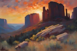 Night, mountains, rocks, 90's sci-fi movies influence, wilfrid de glehn impressionism paintings