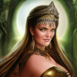 ultra detailed fullbody portrait of beautiful busty Xena: Warrior Princess, wearing skintight costume, extremely detailed digital painting, intrincate, extremely detailed smiling face,crystal clear Big Green eyes, in the style of Luis Royo , mystical colors , perfectly centered image, perfect composition, rim light, beautiful lighting,8k, stunning scene, raytracing