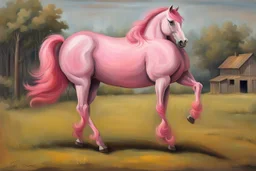 a pink horse like a 19th painting