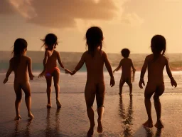 indian children jumping in the water on a beach capture them against the sun and make an art silhouette, hyper details, real sharp, 8k, cinematic movie