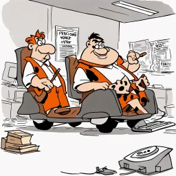 Fred Flintstone and Harry Potter working for Geek Squad.