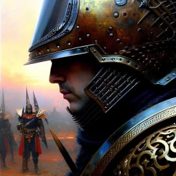 portrait 'Corkus-Berserk',ancient metal armor and helmet ,painting by gaston bussiere, greg rutkowski, yoji shinkawa, yoshitaka amano, tsutomu nihei, donato giancola, tim hildebrandt, oil on canvas, cinematic composition, extreme detail,fit full head inside picture,16k