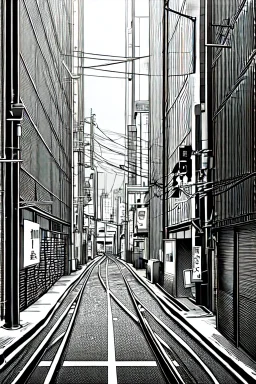 Tokyo alley, line arts, greyscale