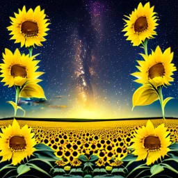 above a field of sunflowers the Milky Way curves in a summer sky digital art