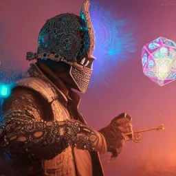 Insanely detailed photograph of an “ armored male mariachi holding glowing D20” with intricately detailed Sombrero, intricate charo, hyperdetailed painting by Ismail Inceoglu Huang Guangjian and Dan Witz CGSociety ZBrush Central fantasy art album cover art,8K, hdr, mysterious, flickeringlights ,Stoic