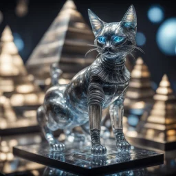 giger escher cat kobold on pyramid sculpture in transparent murano glass,bokeh like f/0.8, tilt-shift lens 8k, high detail, smooth render, down-light, unreal engine,bokeh like f/0.8, tilt-shift lens 8k, high detail, smooth render, down-light, unreal engine