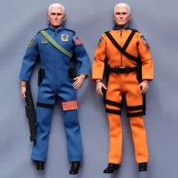 Mike Pence G.I. Joe toy Doll space force uniform, orange blue fabric, guns, wall packaging for sale, green pricetag