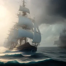 photo of a ultra realistic sailing ship, dramatic light, pale sunrise, cinematic lighting, battered, low angle, trending on artstation, 4k, hyper realistic, focused, extreme details, unreal engine 5, cinematic, masterpiece, art by studio ghibli, intricate artwork by john william turner