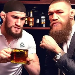 khabib drinking a whisky with conor mcgregor in a bar