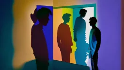 shadow made of different colors of a person talking to himself in the mirror