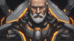 Body part machine Old man, beard, Bald hair, in solo leveling drawing , neon, intricate details, highly detailed, high details, detailed portrait, masterpiece,ultra detailed, ultra quality