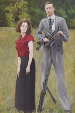 Full body portrait, painting, medium shot lady style of Bonnie and Clyde