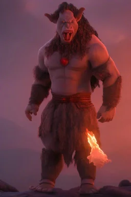 Full body photography of ethereal ANGRY ORC , Fire theme art, Dark moody night atmosphere, by Michelangelo, 8K, high body details, anatomically perfect body, oak tree roots, purple, red, armed with guns ,