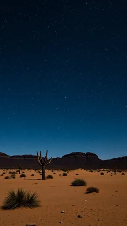 The desert and a dark sky with bright stars