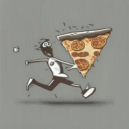 stick man running after a slice of pizza