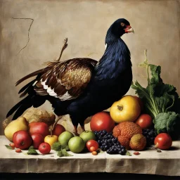 [Shattered Image, Shot the texture and then rewound the film and double exposed from a 1970 B series movie] Still Life with Game Fowl, Vegetables and Fruits by Juan Sánchez Cotán,
