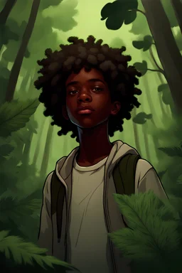 A black teen with forest and plant powers. Semirealistic art style