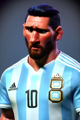 Realistic Messi Argentina soccer player Portrait, retro dress style, mid shot low view, concept art, artstation, 3d, photo studio, clean background, unreal engine 5, ray tracing, RTX, lumen lighting, ultra detail, volumetric lighting.