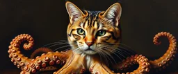 master oil painting by Rembrandt, cat octopus