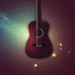 acoustic guitar floating in space