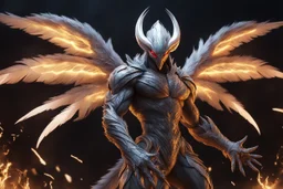 grendel in 8k anime concept artstyle, venom them, neon effect, big white wings, feathers, full body, apocalypse, intricate details, highly detailed, high details, detailed portrait, masterpiece,ultra detailed, ultra quality