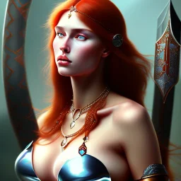 Epic fullbody Portrait of Red Sonja beatiful busty warrioress estilo Jean Auguste Dominique Ingres 4k