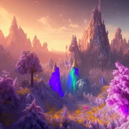 blue gold and violet landscape with multicolored crystals falling from the sky, full of details, smooth, bright sunshine，soft light atmosphere, light effect，vaporwave colorful, concept art, smooth, extremely sharp detail, finely tuned detail, ultra high definition, 8 k, unreal engine 5, ultra sharp focus