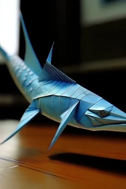 an origami swordfish in a real world