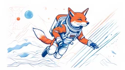 Create a visually stunning high tech image with blue and orange of an astronaut riding on the back of a giant fox