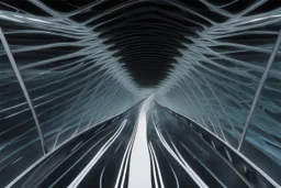 a futuristic glass bridge made of glass by architect "Calatrava",by artist "Zaha Hadid"